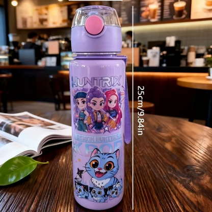 Kids' K-Pop HUNTRX Pastel Edition Water Bottle: 700ML 3D Comic & Chibi Straw Cup