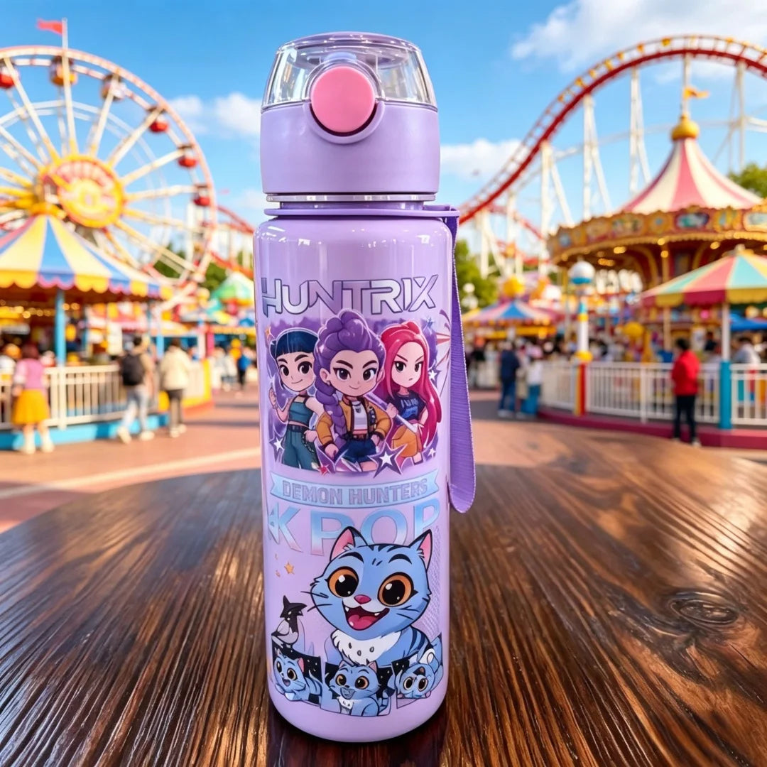 Kids' K-Pop HUNTRX Pastel Edition Water Bottle: 700ML 3D Comic & Chibi Straw Cup