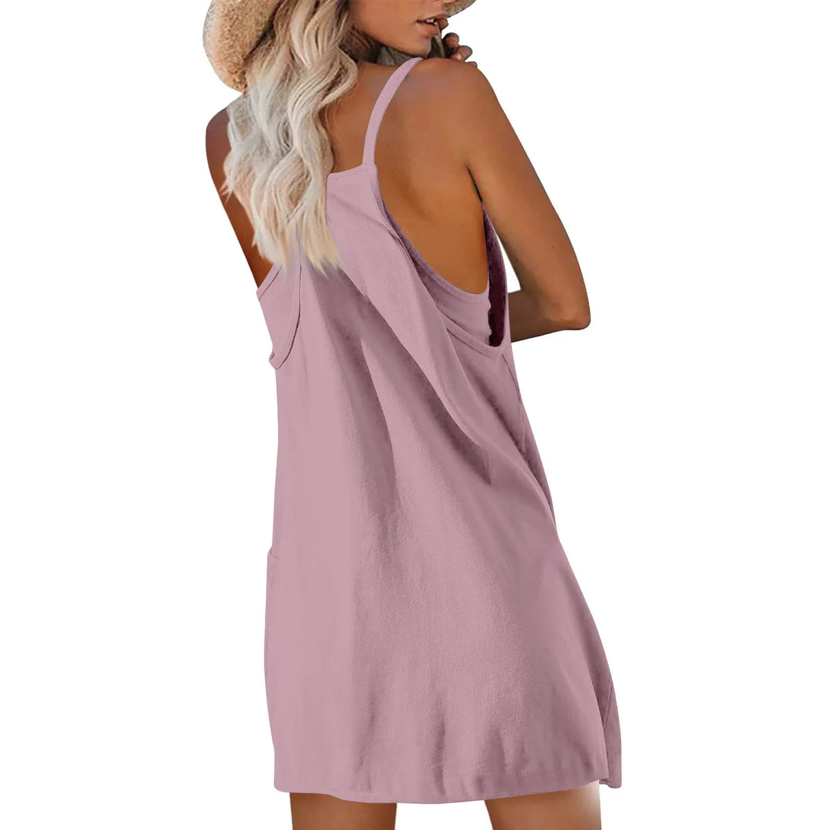 Women's Tennis Dress Solid Color Pocket Sexy Suspender Fake Two-piece Loose Breathable Comfortable Sports Dress