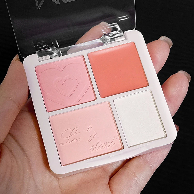 4 Color Pink Peach Blush Powder Cream Palette Highlighter Matte Expanding Color Brightening Face Blusher Rouge Makeup Cheek Tint