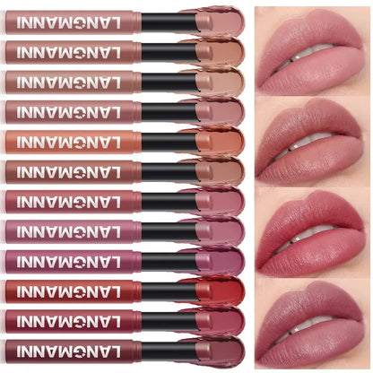 12 Color Matte Lipstick Pencil Waterproof Long Lasting Non-Stick Cup Lip Stain Tint Cosmetic Nude Lipstick Pen Makeup Maquillage