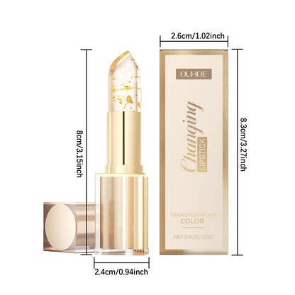 Gold Foil Color Changing Lip Balm Glossy Non-Sticky Nourishing Moisturizing Lasting Transferproof Color Changing Lipstick