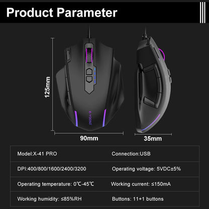 E-YOOSO X-41 USB Wired RGB Gaming Mouse 24000 DPI SG8960 10 buttons programmable game Optical mice for Computer PC Laptop
