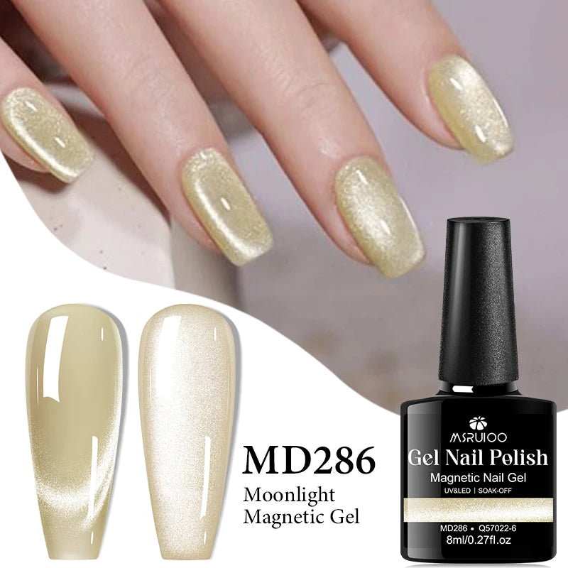 MSRUIOO 8ml Moonlight Cat Magnetic Nail Gel Polish Glitter Pink Silver Semi Permanent French Style Nail Art UV/LED Gel Varnish