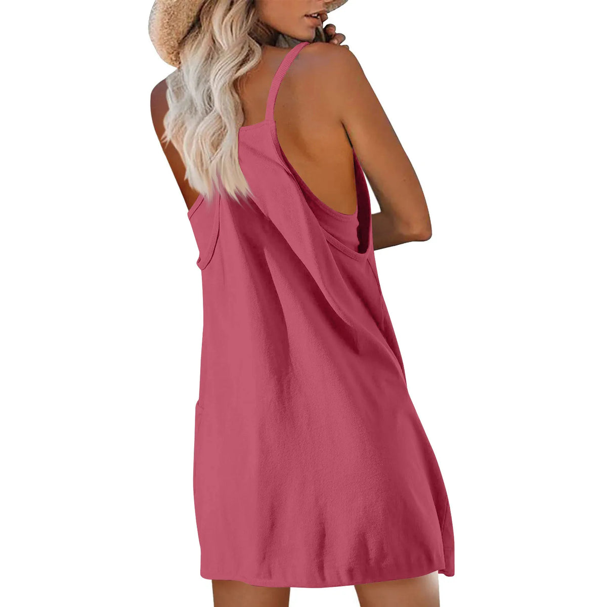 Women's Tennis Dress Solid Color Pocket Sexy Suspender Fake Two-piece Loose Breathable Comfortable Sports Dress