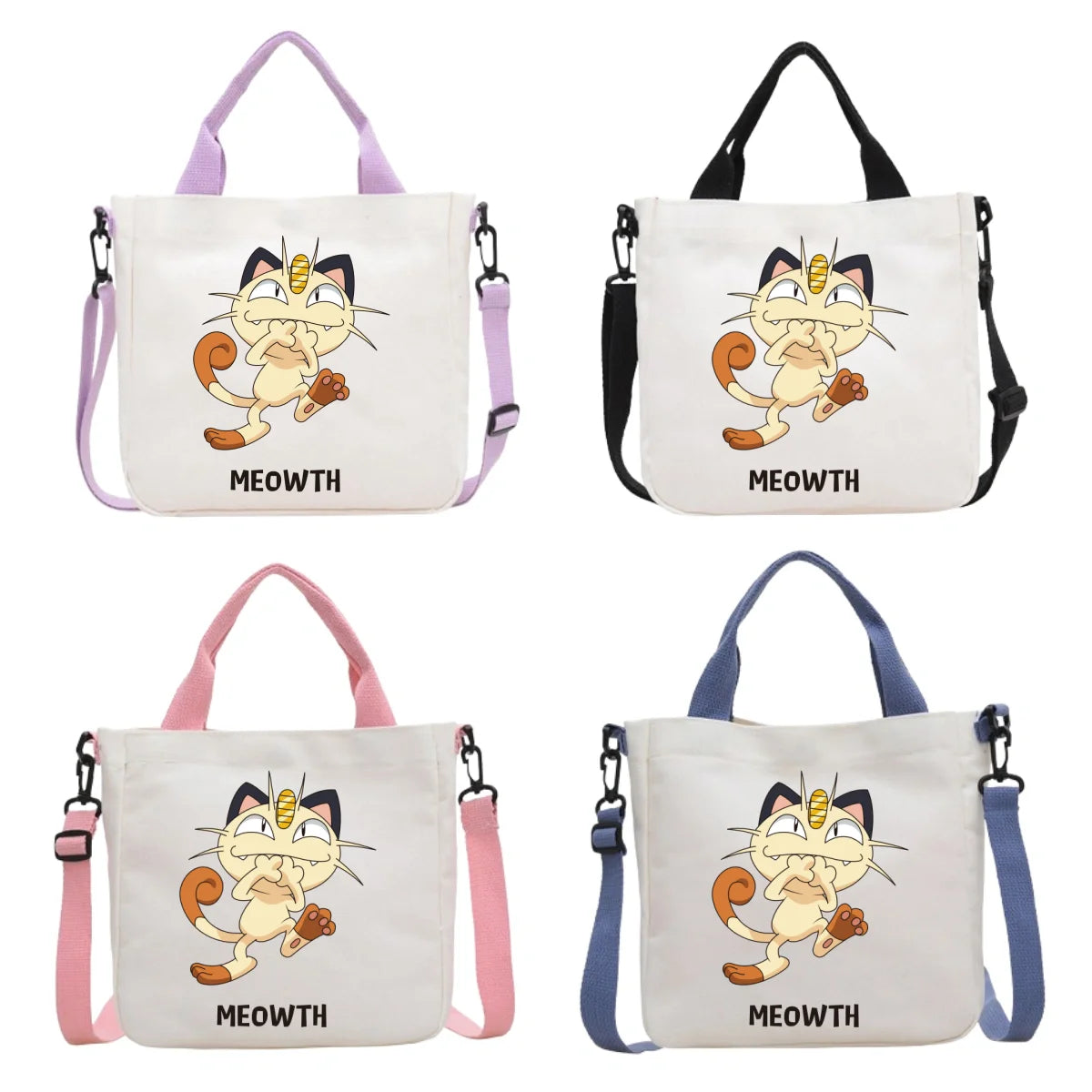 Anime Pokemon Pikachu Canvas Shoulder Bag Cute Cartoon Pattern Print Handbag Boys Girls Leisure Crossbody Bag Birthday Gift