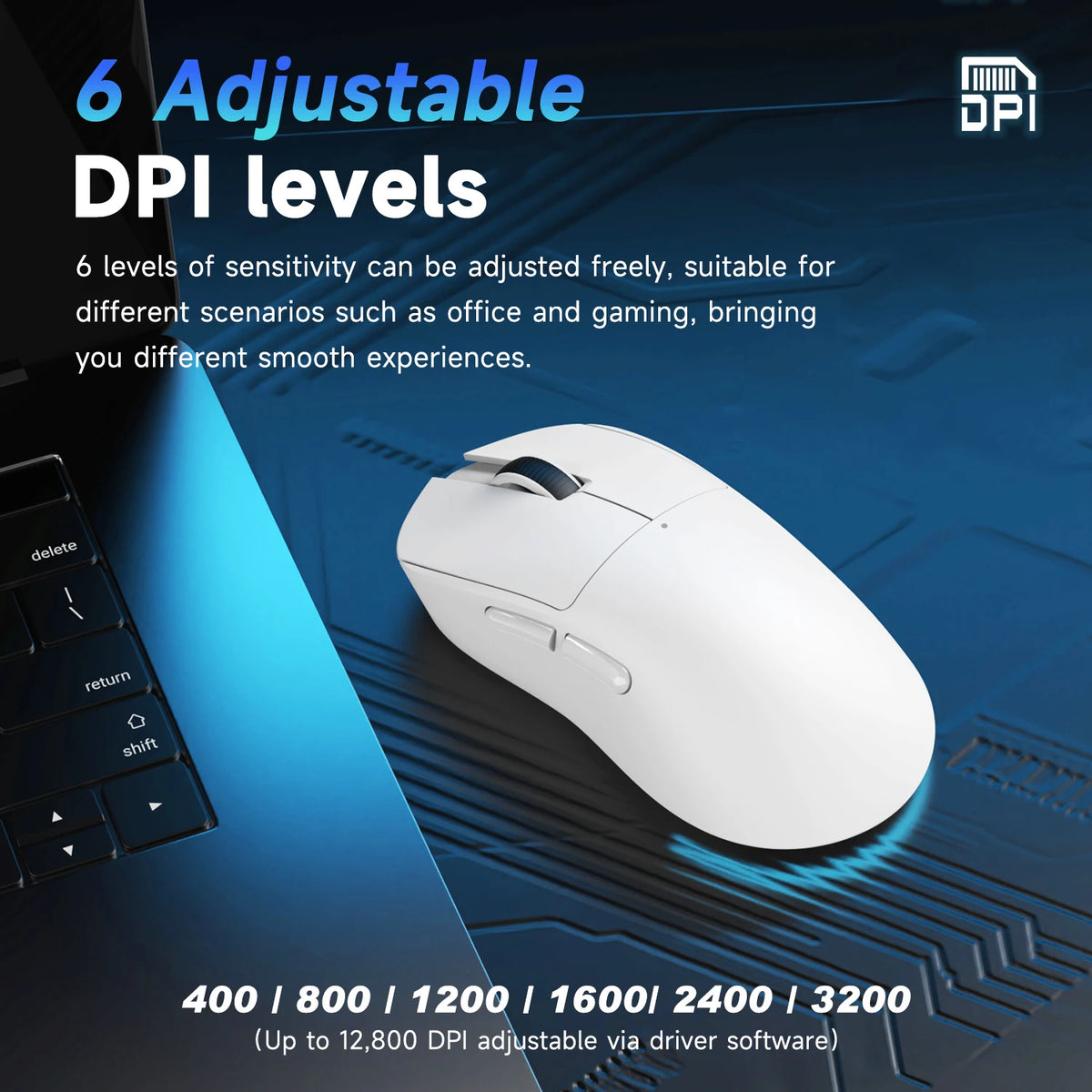 AJAZZ NJ08 Tri-Mode Wired/2.4G/Bluetooth Gaming and Office Mouse with RGB Lighting and Lightweight Design