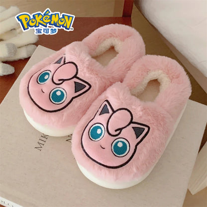 Pokémon Genuine Bulbasaur Indoor Fall and Winter Plus Velvet Warm Soft-soled Comfortable Cotton Slippers for Men and Women
