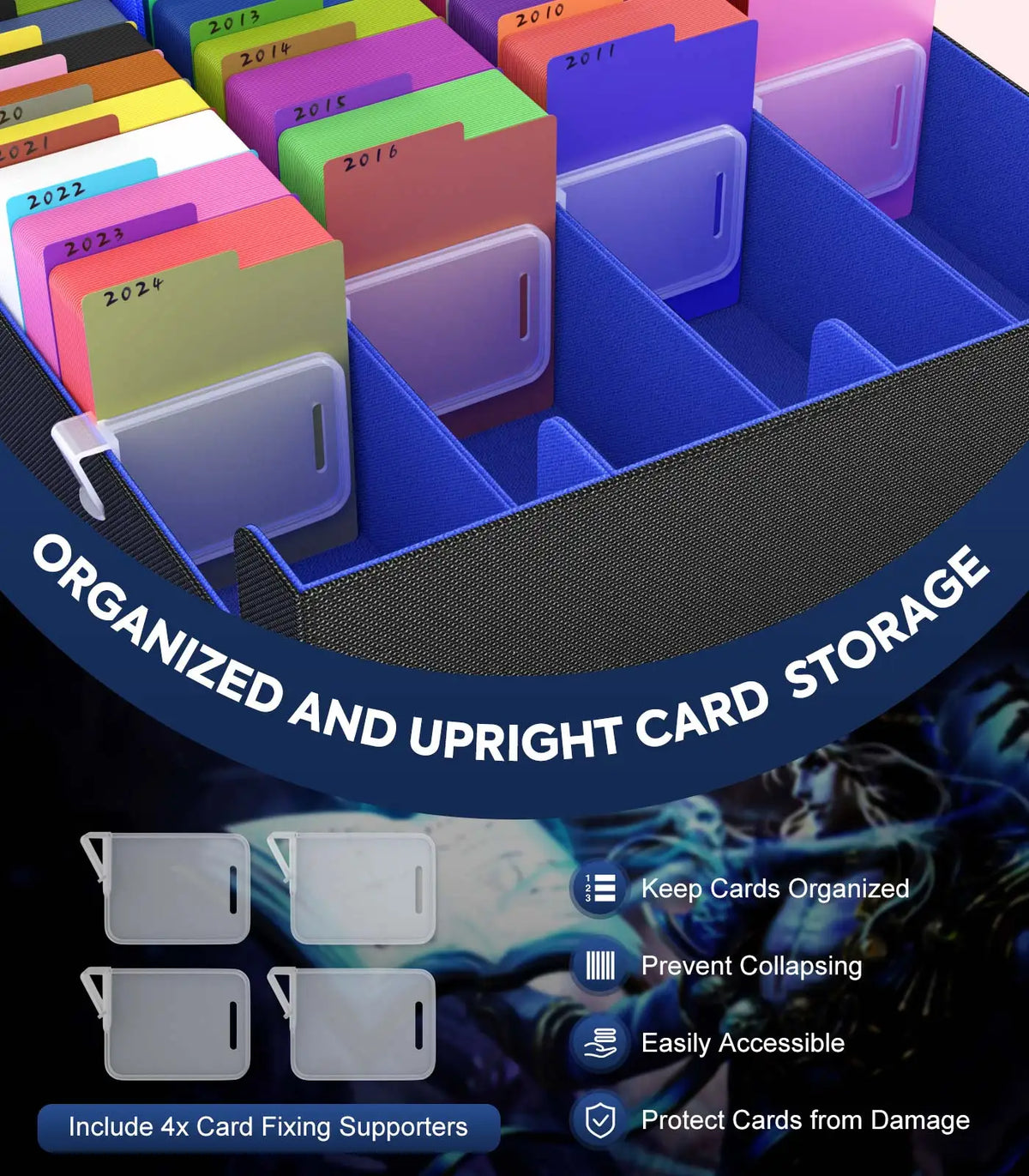 MoKo Trading Card Storage Box 3800+ MTG Deck Box with 24 Colorful Dividers & 5 Card Supporters 5 Row Commander Card Deck Box