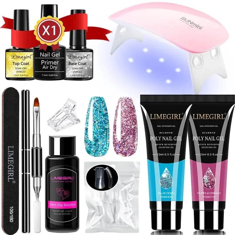 LIMEGIRL Nail Extension Gel Set With UV LED Lamp Quick Extend Mold Nail Kit Gel Set Vernis Semi Permanent For Manicure Set