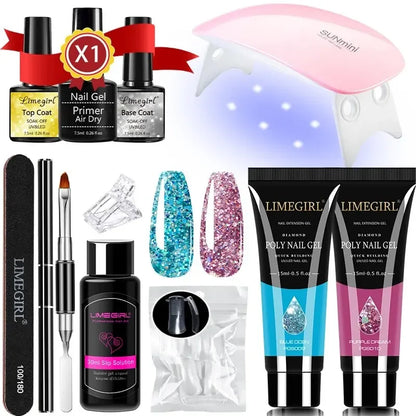 LIMEGIRL Nail Extension Gel Set With UV LED Lamp Quick Extend Mold Nail Kit Gel Set Vernis Semi Permanent For Manicure Set