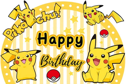 Cartoon Cute Kid Birthday Party Decorations Backdrop Pikachu Theme Photography Background Baby Shower Banner Photo Booth Props