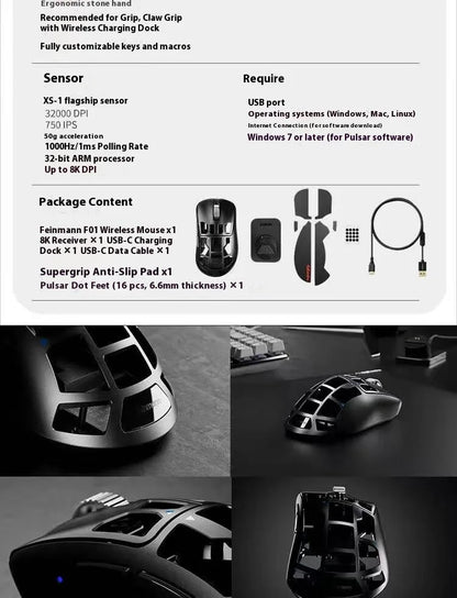 Pulsar Feinmann F01 Mouse Dual Mode Wireless Mouse 8000Hz  XS-1 Gaming Mouse Magnesium Alloy Hollow-Out Lightweight PC Accessory