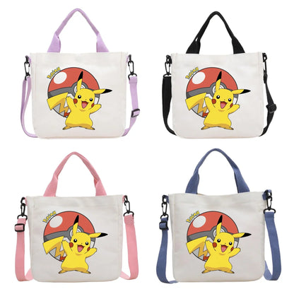 Anime Pokemon Pikachu Canvas Shoulder Bag Cute Cartoon Pattern Print Handbag Boys Girls Leisure Crossbody Bag Birthday Gift