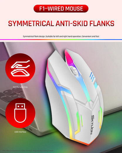 F1 Wired 3 Keys Mouse Colorful Lighting Gaming and Office For Microsoft Windows and Apple IOS System