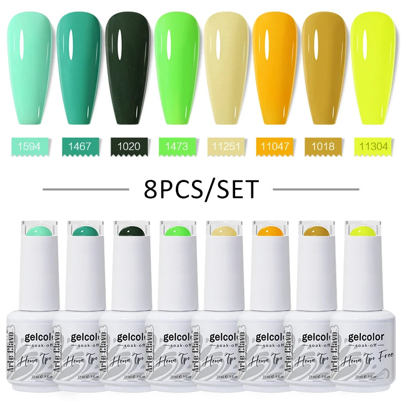 Arte Clavo 8Pcs/Set Gel Nail Polish Set 15ml Colorful Semi Permanent For Manicure Varnish Soak Off UV LED Nail Art Gel Kits