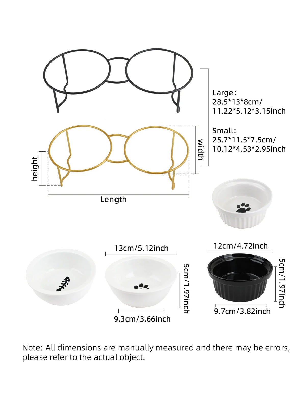 1 Set Elevated Ceramic Cat Bowls 1 Set Non-Slip Ceramic Cat Food And Water Bowls With Iron Bracket, Elevated Tilted Cat Feeder