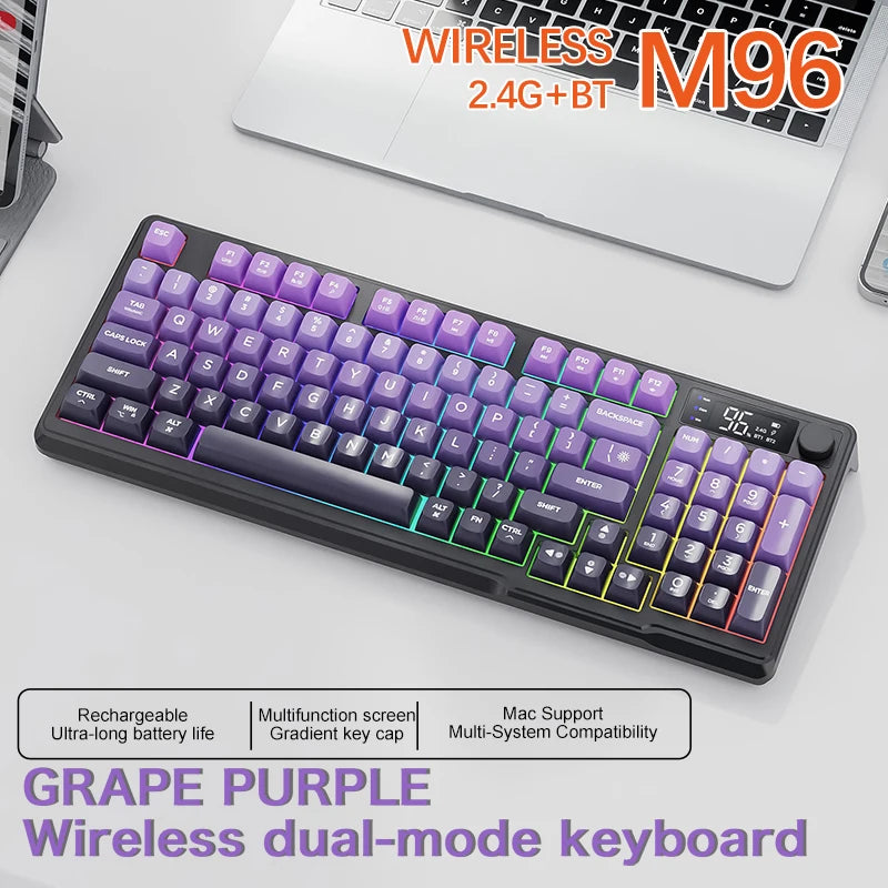 FREEWOLF M96 Wireless Dual-Mode Keyboard with Intelligent Screen,2000mAh Battery & PBT Keycaps,Compatible with Multiple Systems