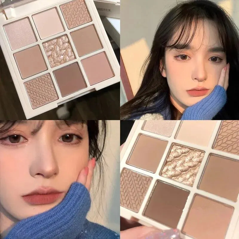 2024 New Nine-Color Sweater Knit Button Eyeshadow Tray Pearl Matte Low Saturation Deep Oat Earth Color