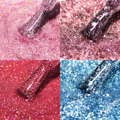 Mtssii 6PCS/Set Pink Glitter Gel Nail Polish Set Sequins Semi Permanent Base Matte Top Coat Soak Off LED UV Nail Art Gel Varnish