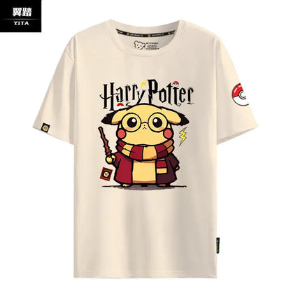 2026  Pok É Mon Pikachu Cute Short Sleeved T-shirt Made of Pure Cotton and Half Sleeved Body for Men