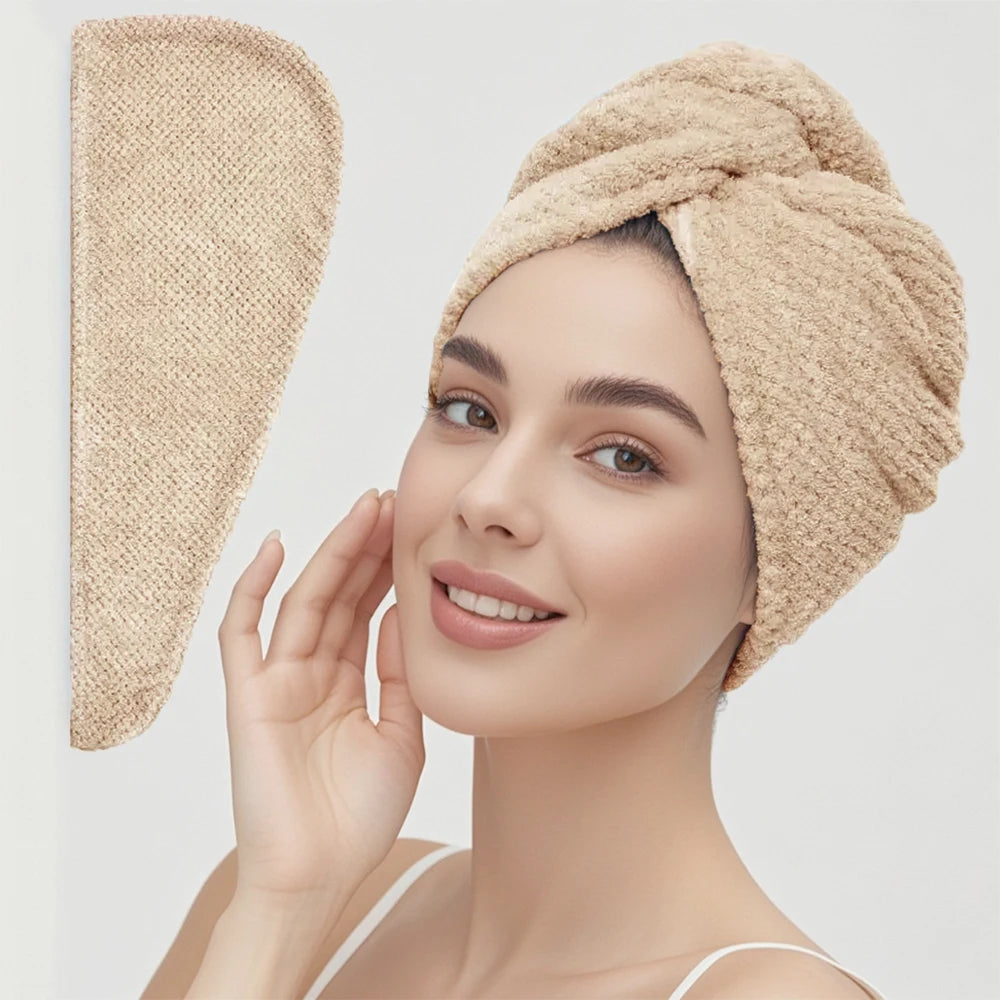 Solid color hair towel Textured dry hair cap 9.8 "X 25.5" absorbent hair towel wrap for button-down women