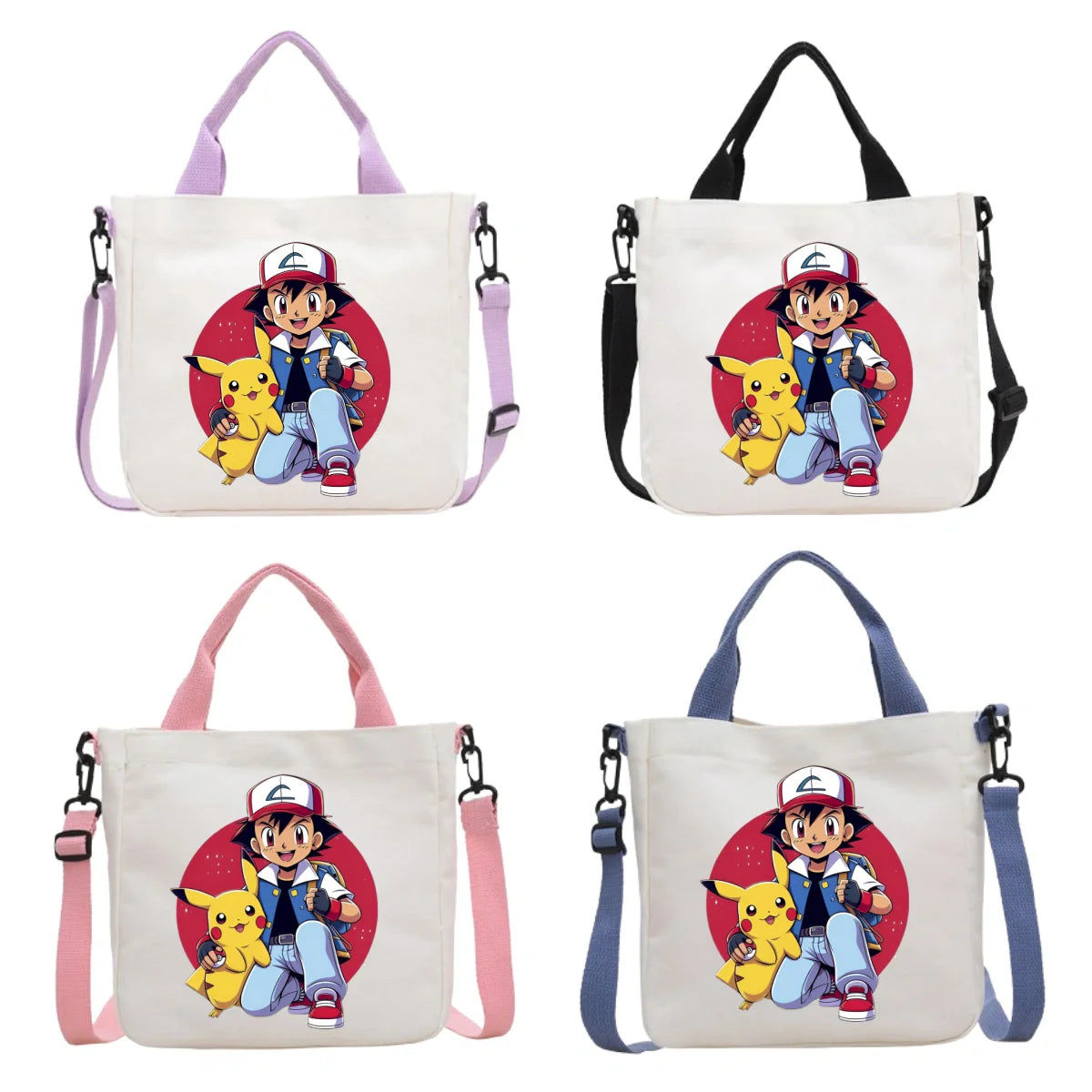 Anime Pokemon Pikachu Canvas Shoulder Bag Cute Cartoon Pattern Print Handbag Boys Girls Leisure Crossbody Bag Birthday Gift