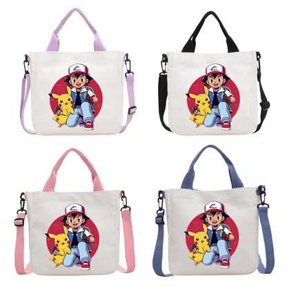 Anime Pokemon Pikachu Canvas Shoulder Bag Cute Cartoon Pattern Print Handbag Boys Girls Leisure Crossbody Bag Birthday Gift