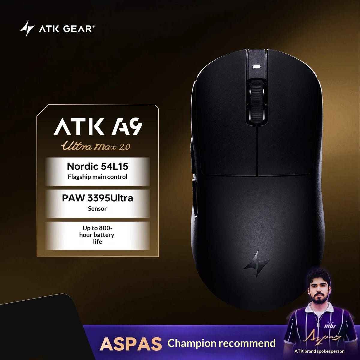 ATK DragonFly A9 Air Ultimate Wireless Gaming Mouse PAW3950 Ultra 42000DPI 750IPS 8KHz RGB Ergonomic Design for Windows MacOs