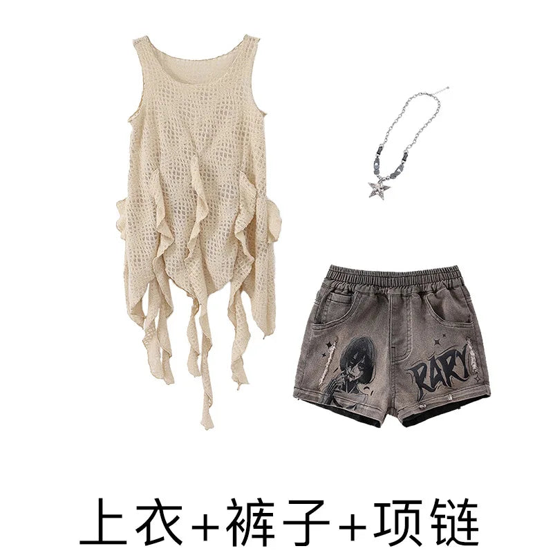 Girls Hiphop Group Jazz Dance Performance Clothes Loose Short Sleeve Top Pants Street Dance Costumes Wear