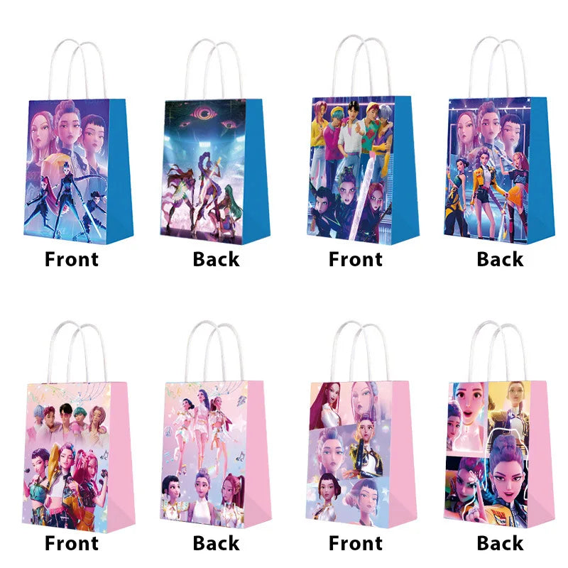 Hunters K-Pop Idol Party Favor Bags: 12-Piece Sealable Gift Bag Set with Stickers