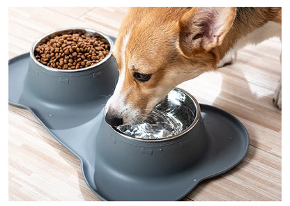 Stainless Steel Pet Dog Feeder Silicone Anti-spill Cats Dog Double Bowl Pet Feeding Drinking Water Bowls Dog Food Dispenser