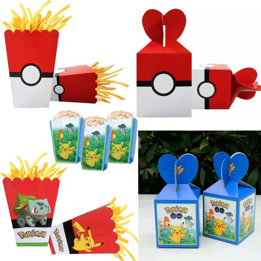 Pokemon Popcorn Box Birthday Decor Pikachu Gift Box Poke Ball Cookies Chocolate Candy Box Baby Shower Kids Gifts Party Supplies