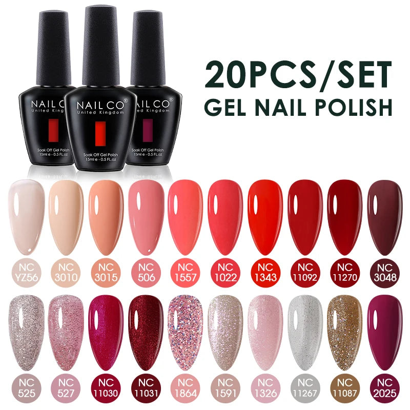 NAILCO 15ml Gel Nail Polish Set 30pcs/Lot Gel Polish Nail Soak Off UV LED Semi-Permanent Varnishes Nail Art Salon Free Shipping