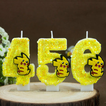 Birthday candle yellow Pikachu party cake decoration plug-in digital candle 0-9