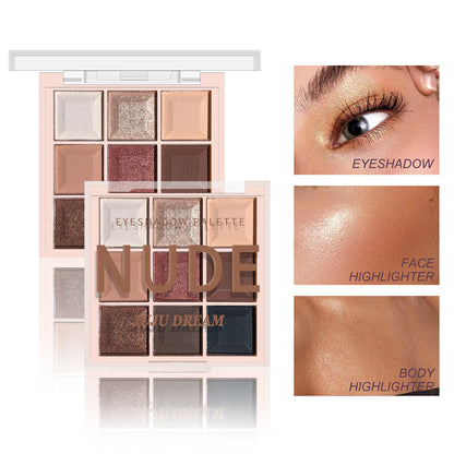 JUJU DREAM 9-Color Eyeshadow Palette, Matte & Shimmer Finish, Soft Milk Tea Tones, Compact & Easy for Daily Student Makeup