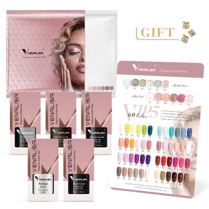 VIP5 VENALISA Gel Nail Polish Kit Hema Free Nude Pink Glitter Gorgeous Color Nail Manicure Soak off UV LED Nail Gel Varnish Set