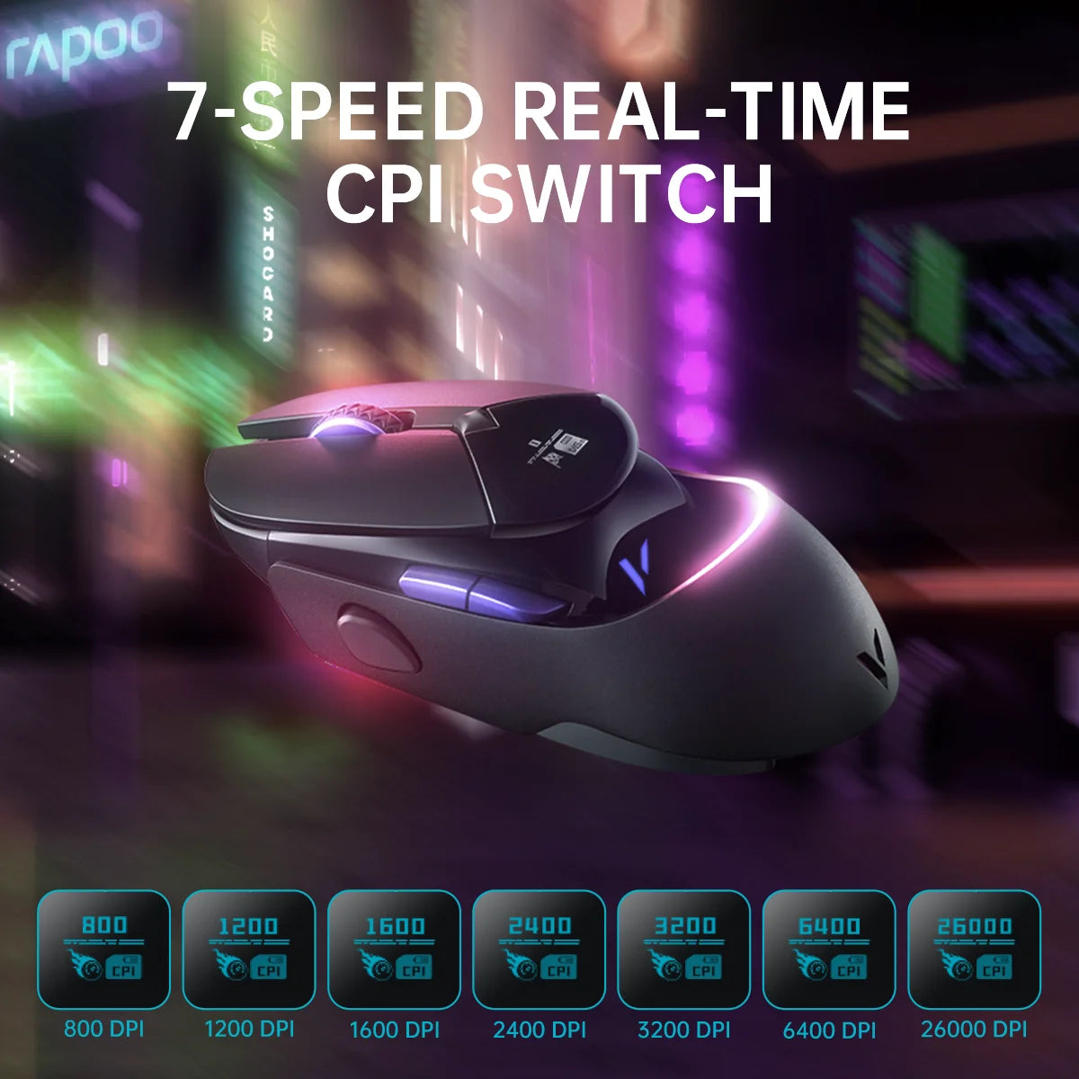 Rapoo VT960PRO Wired/ Wireless Gaming Mouse PAW3395 Sensor 26000 DPI OLED Display 9 Programmable Buttons On-Board Memory Black