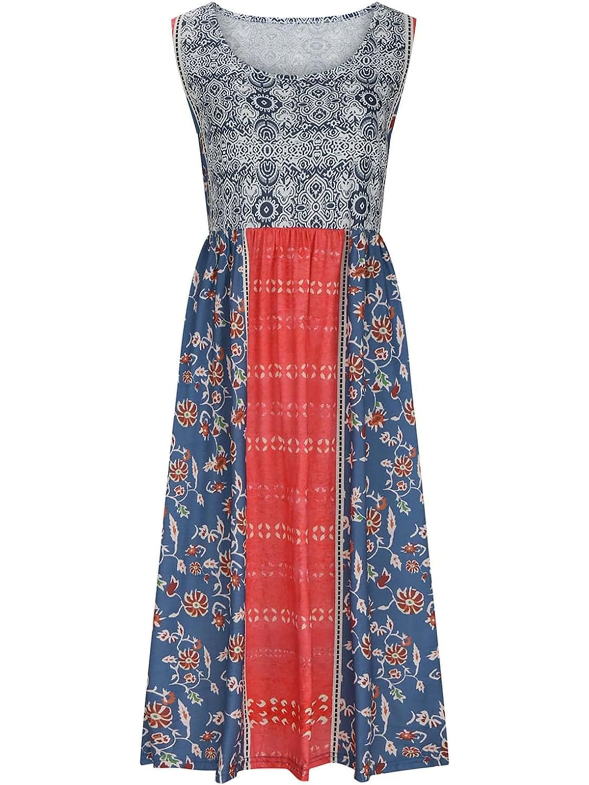 2025 summer new! Women's sleeveless Bohemian floral casual beach MIDI sundress with pockets flowing and loose