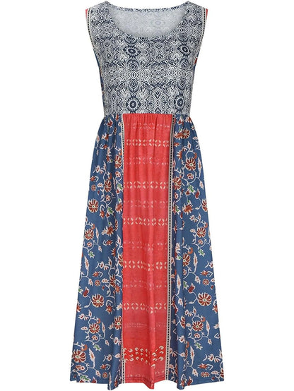 2025 summer new! Women's sleeveless Bohemian floral casual beach MIDI sundress with pockets flowing and loose