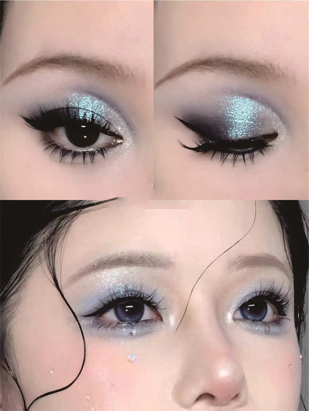 Chameleon Gradient Eyeshadow Palette Glitter Smokey Silver Blue Highlighter Metallic Pearlescent Eyes Makeup Lasting Brightening