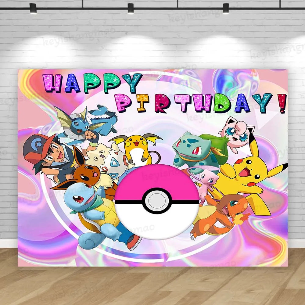 Eevee Family Pokemon Backdrop Cute Girl Princess Birthday Party Background Photography Bedroom Wall Hanging Photo Banner Decor