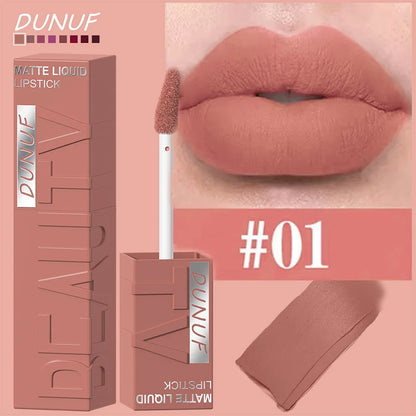 DUNUF  8-color matte velvet smooth easy-to-apply square tube lip gloss waterproof three-dimensional plumping lipstick