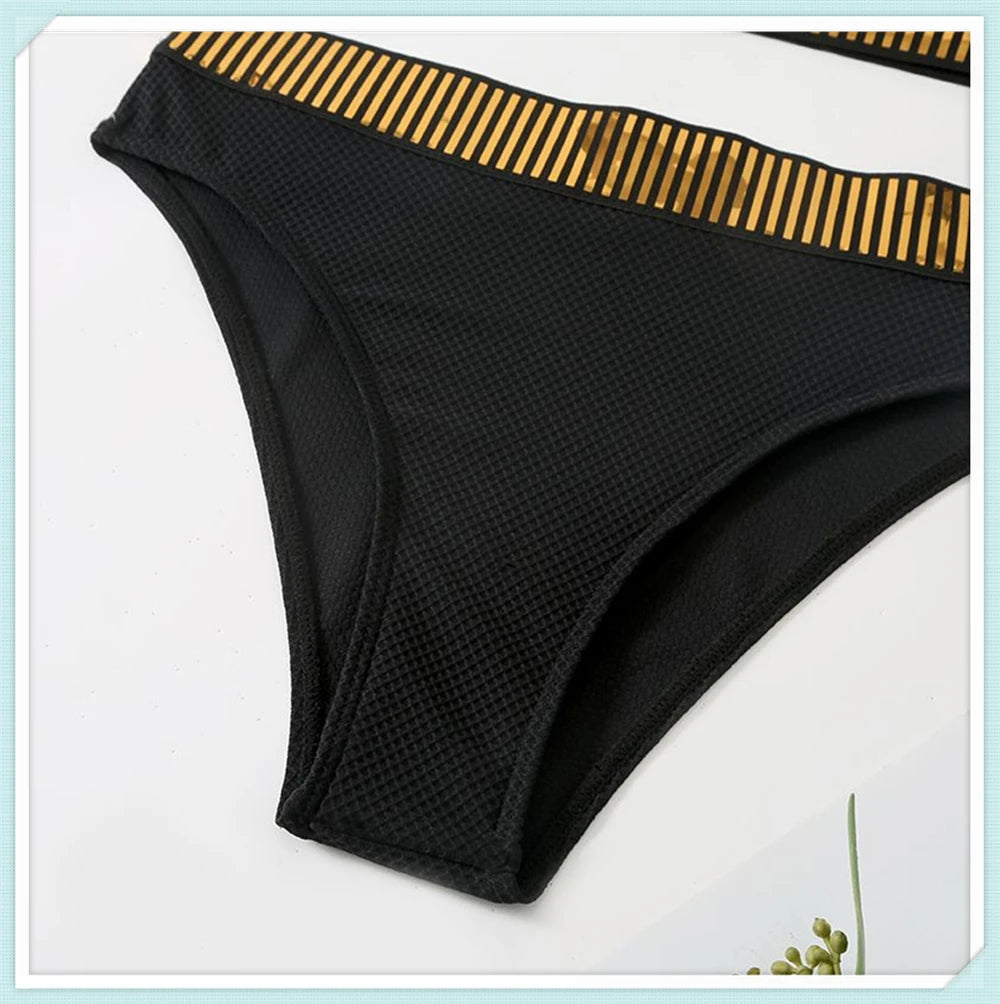 Sexy Bandeau High Waist Bikini 2023 Women Triangle Swimsuit Stitch Detail Swimwear Padded Bathing Suit Female Solid Beachwear