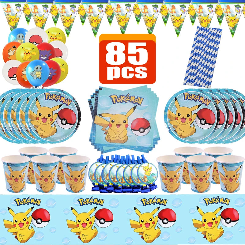 Pokemon Birthday Party Supplies Pikachu Party Decorations Foil Balloons Blowouts Tableware Plate Napkin Baby Shower Supplies Toy