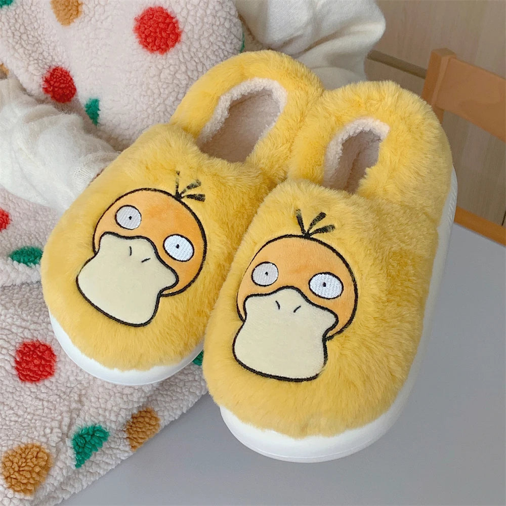 Pokemon Anime Couple Slippers Cute Pikachu Eevee Cartoon Cotton Home Shoes for Men And Women with Velvet Insulation Winter Gifts