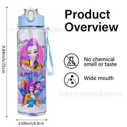 KPop Demon Hunters Gradient Water Bottles 750ml High-capacity Drinking Straw Cup Portable Girl Outdoor Bottles Office School