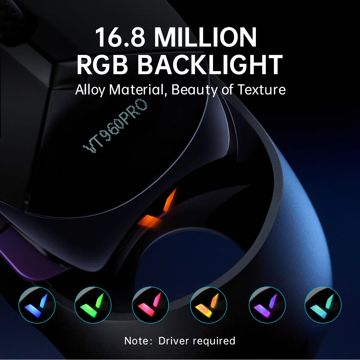 Rapoo VT960PRO Wired/ Wireless Gaming Mouse PAW3395 Sensor 26000 DPI OLED Display 9 Programmable Buttons On-Board Memory Black