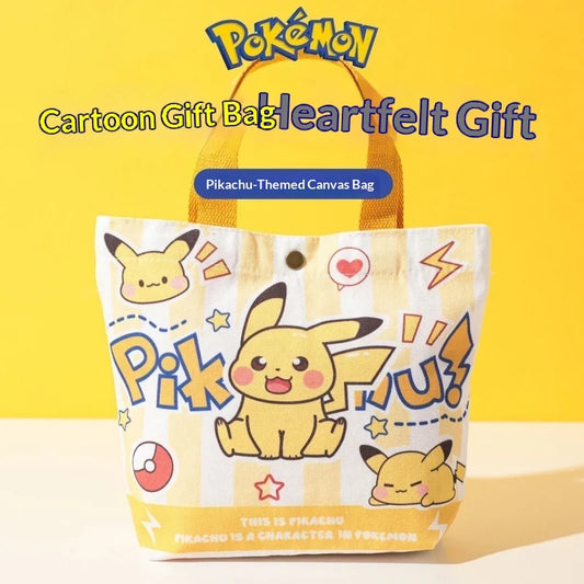 Cute Pokemon Pikachu Canvas Tote Bag Cartoon Anime Shopping Bag Reusable Lightweight school Portable Bag Daily Travel Gift Bag