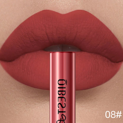 QIBEST Matte Liquid Lipstick Waterproof Long Lasting Velvet Lip Gloss Tint Tube Matte Nude Pigment Red Lipgloss Lips Makeup